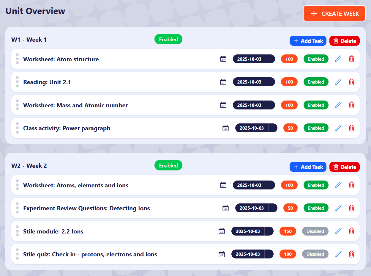 Task screen with checkboxes