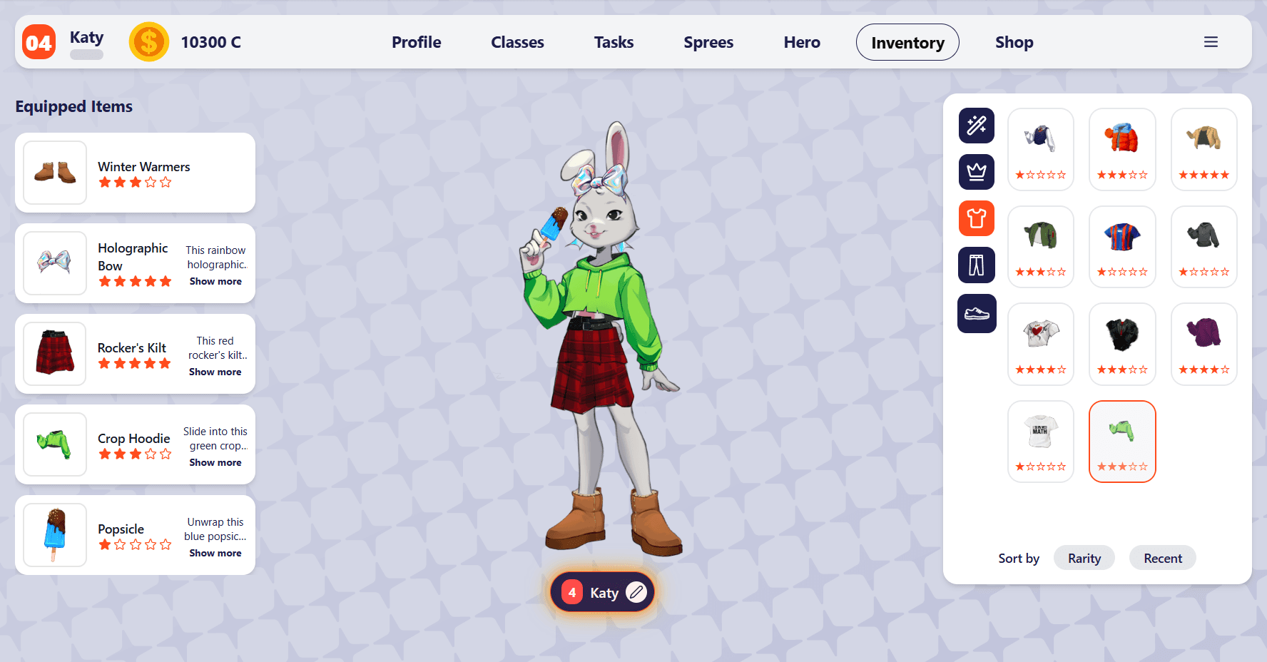 Character customization screen