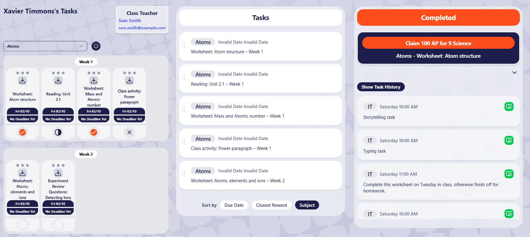 Parent notification dashboard